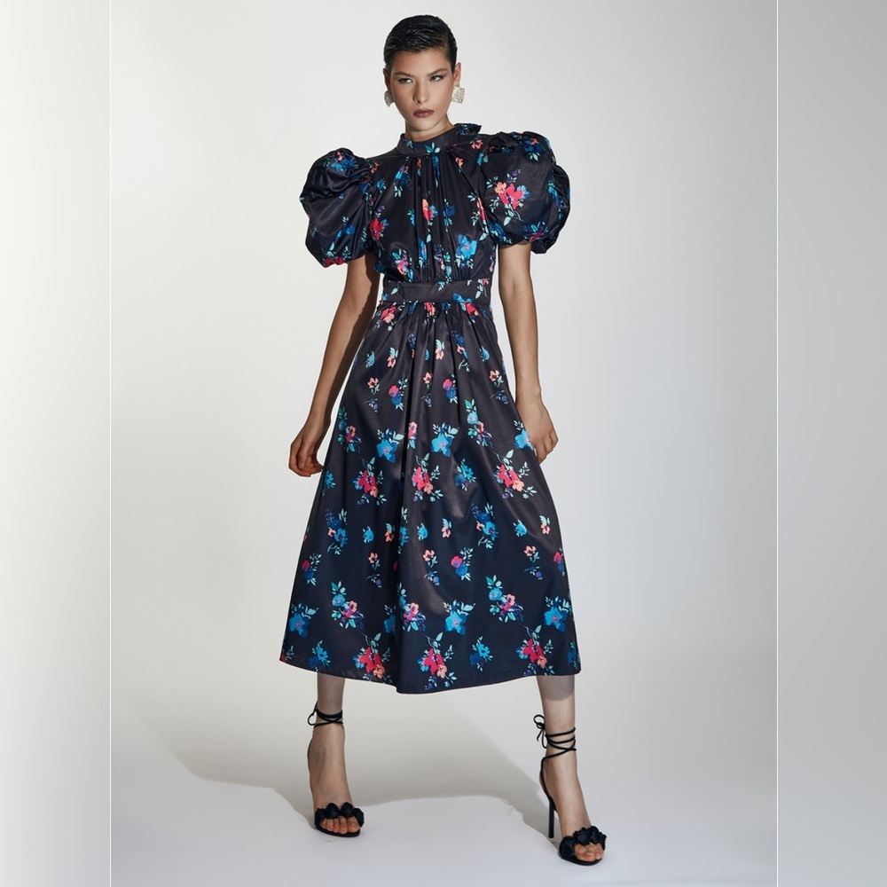NWT ROTATE Birger Christensen Floral-Print Heavy Satin Midi-Dress
